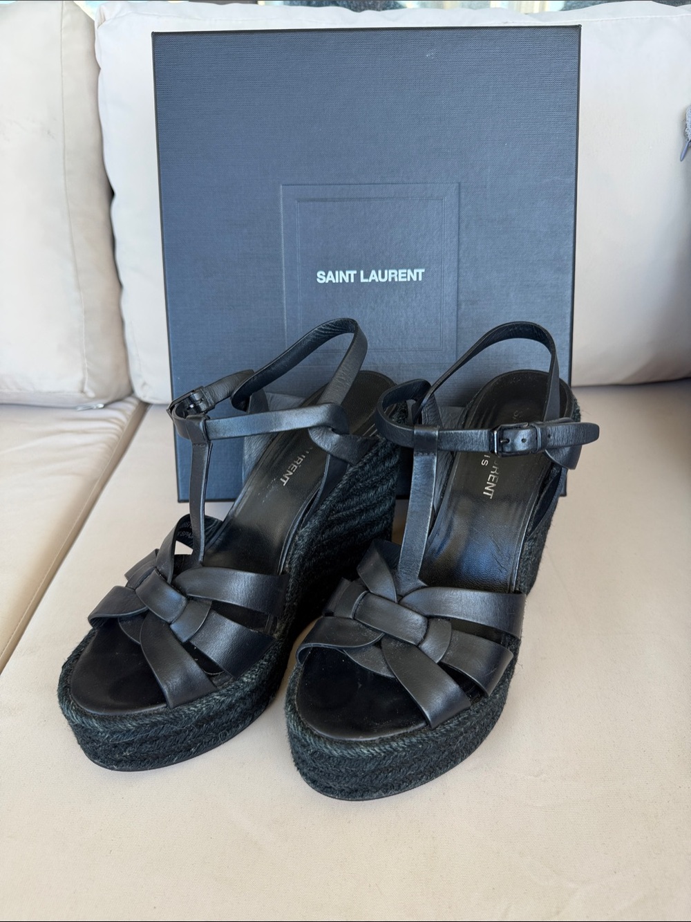 Saint Laurent Black Espadrille Wedges size 38